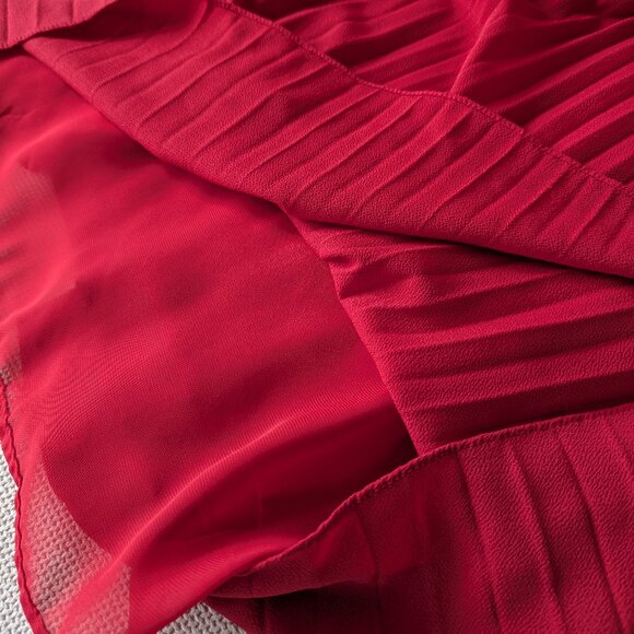 H&M Red Midi Pleated Belted Spaghetti Strap Dress, Size M - Picture 10 of 11